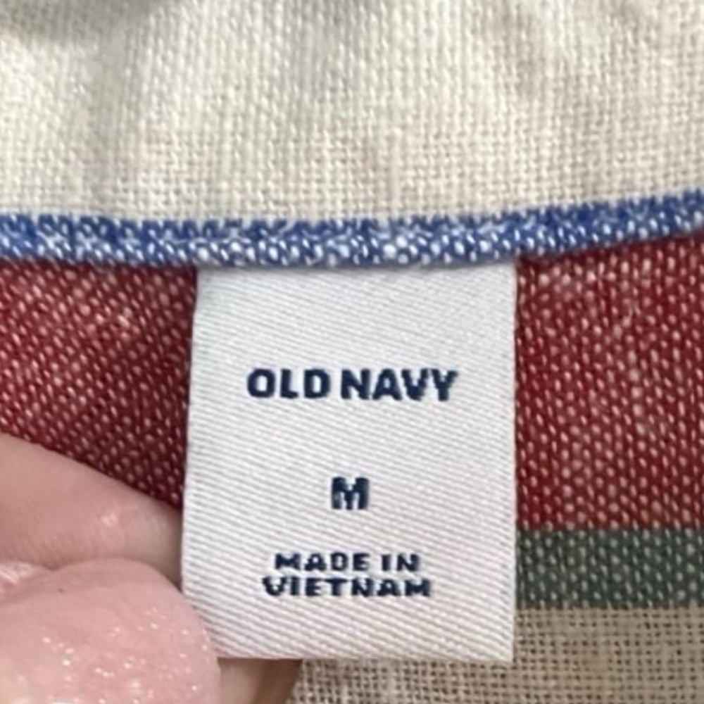 Old Navy -Size M - Linen Blend Shirt Dress - Red White Blue Pink Button-Up - Picture 6 of 13